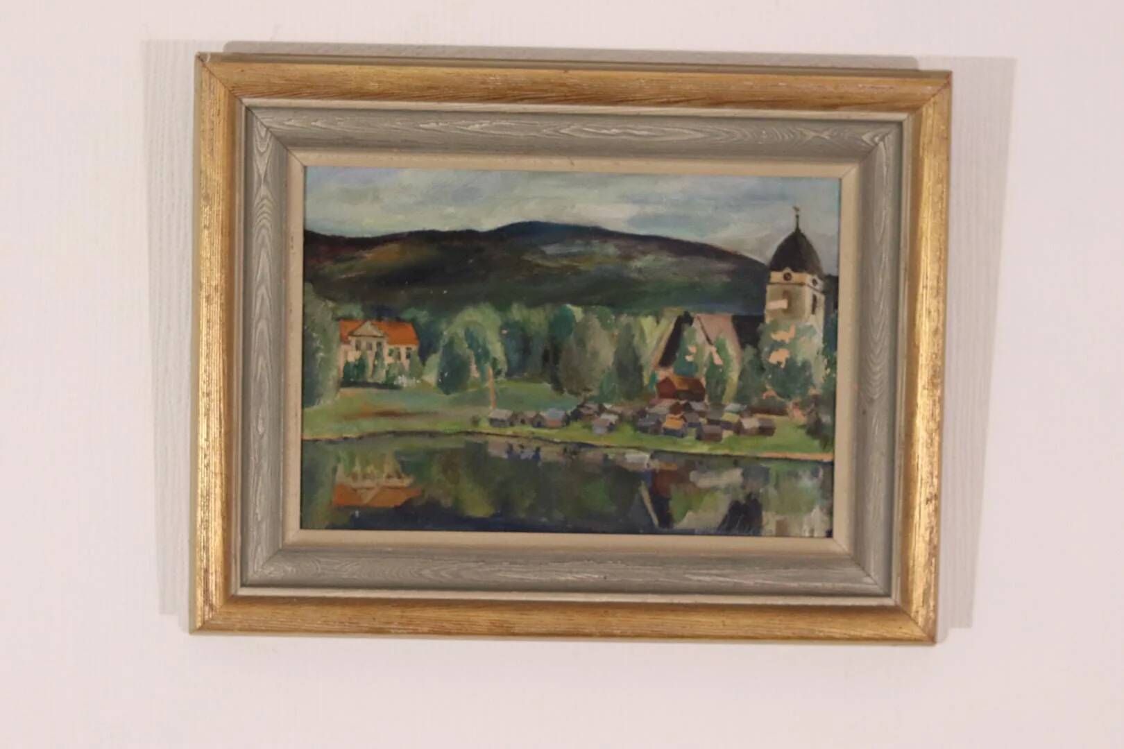 Original Swedish Oil on Panel – “Rural Village” by Astrid J – Vintage