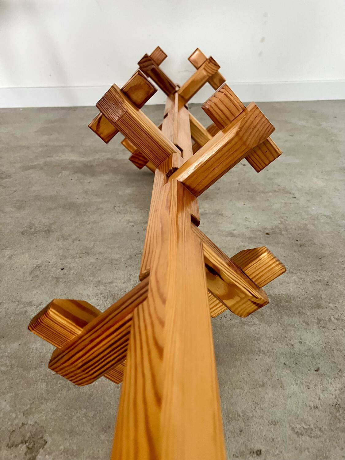Old designer pine coat rack from the 60s in chalet wood