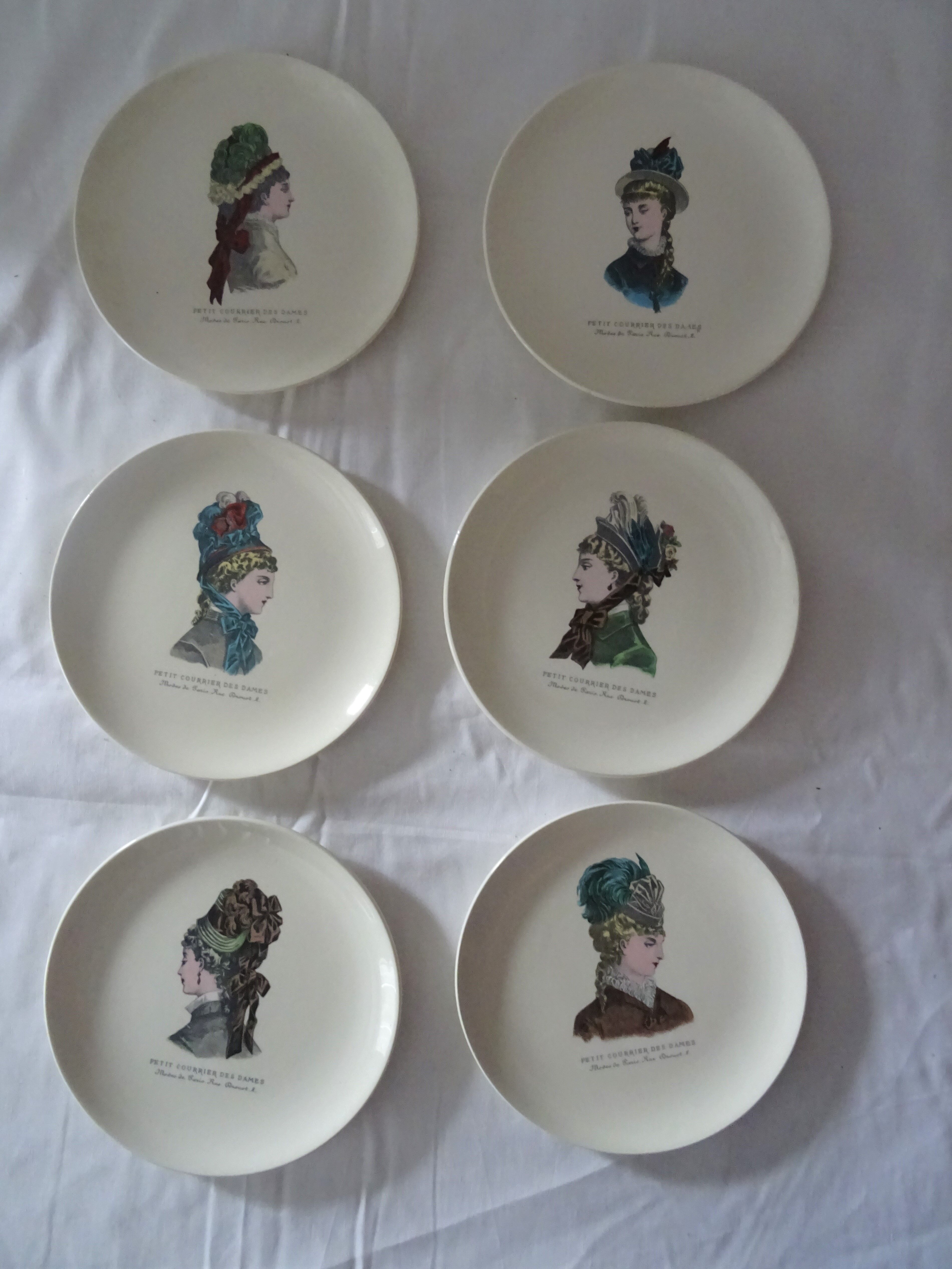 6 plates Gien le petit courrier des dames 446112 hat mode