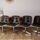 Set of 4 Executive Strafor shell chairs in leather, plastic and chrome 1970s