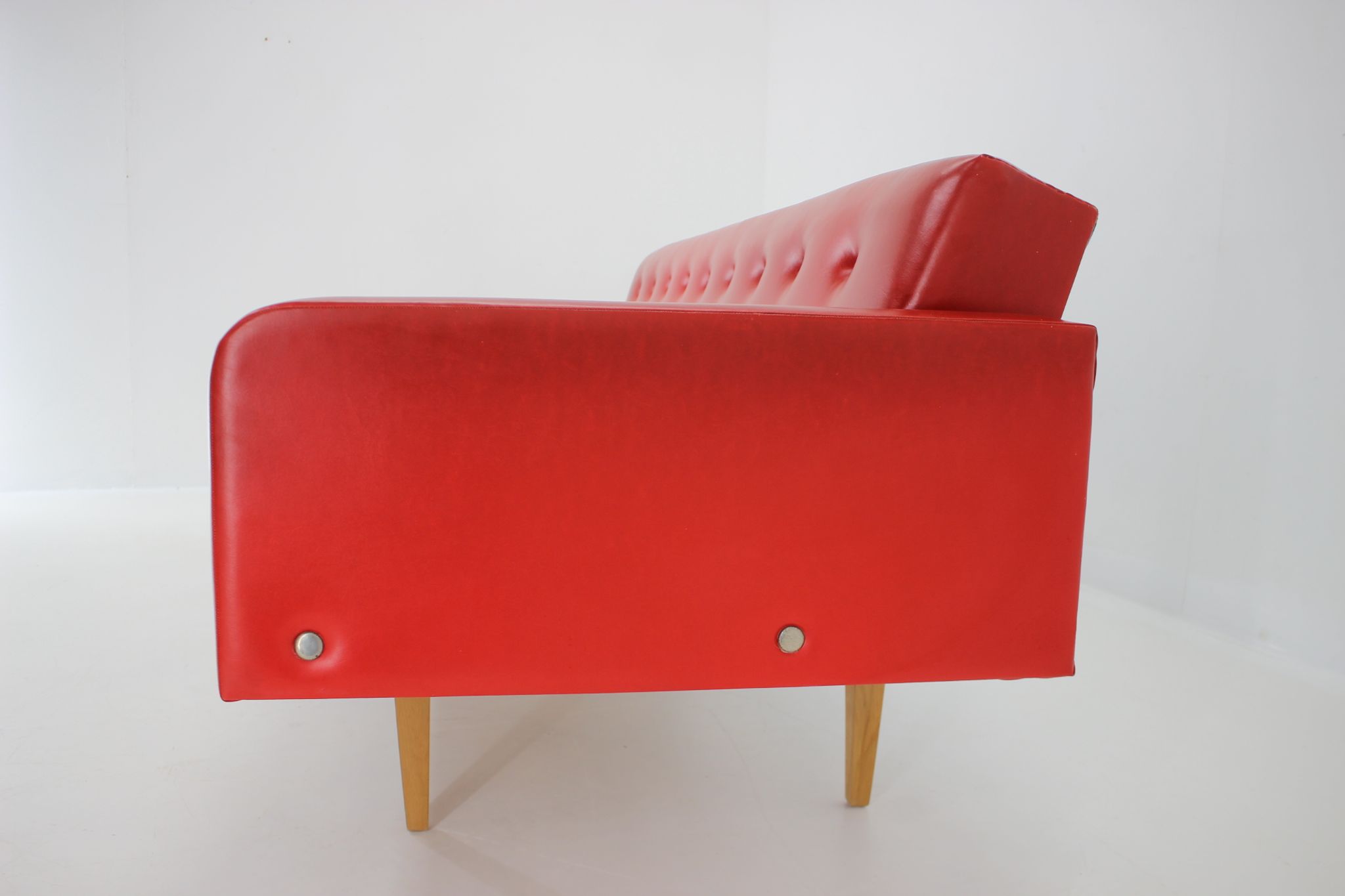 1970s Red Leatherette Sofa ,Czechoslovakia