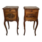 Pair of antique bedside tables with marble top and ceramic niche