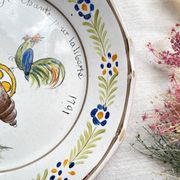 Antique French Earthenware Plate Revolutionary Rooster "I sing for freedom 1791" Nevers 19th century
