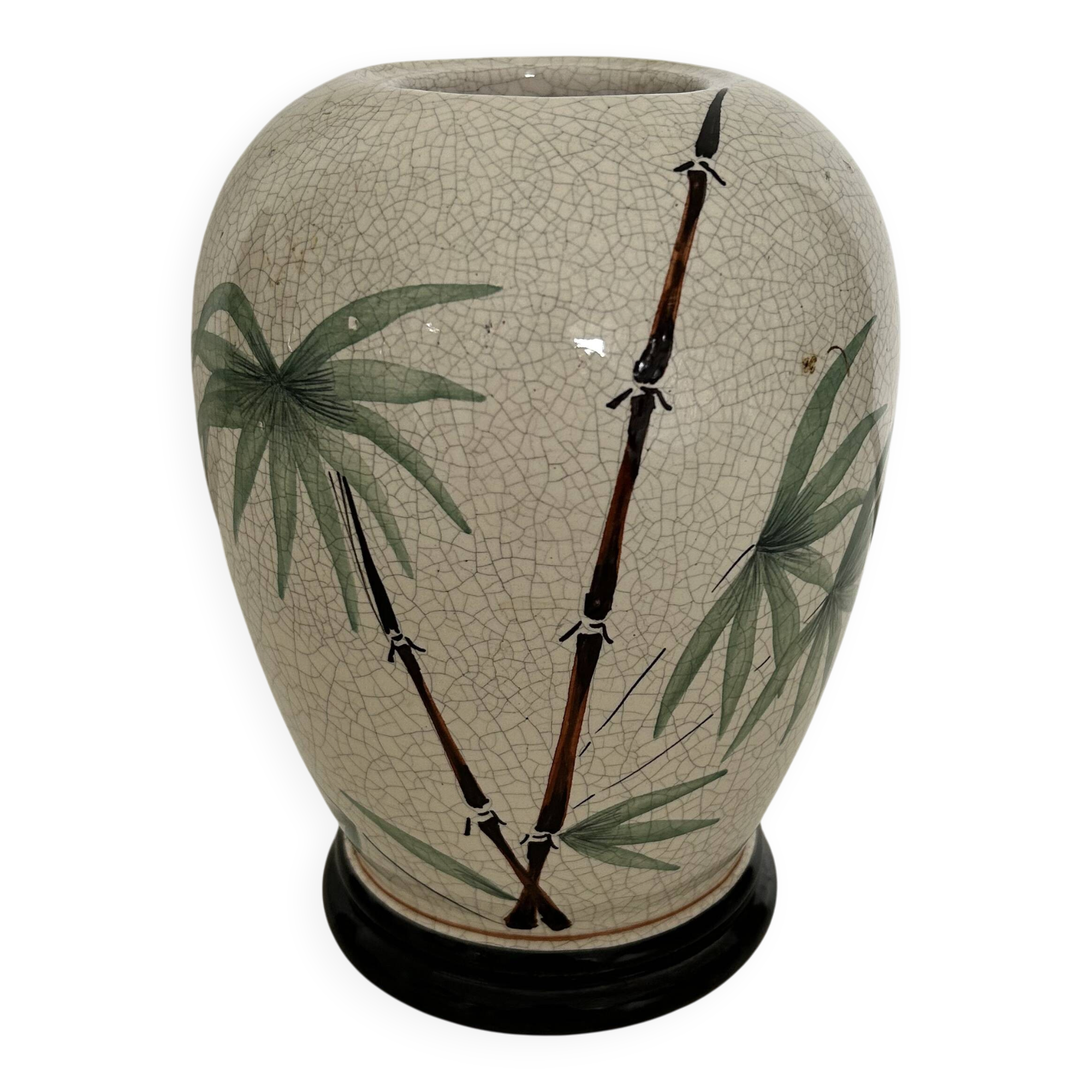 Vase signé décor bambous