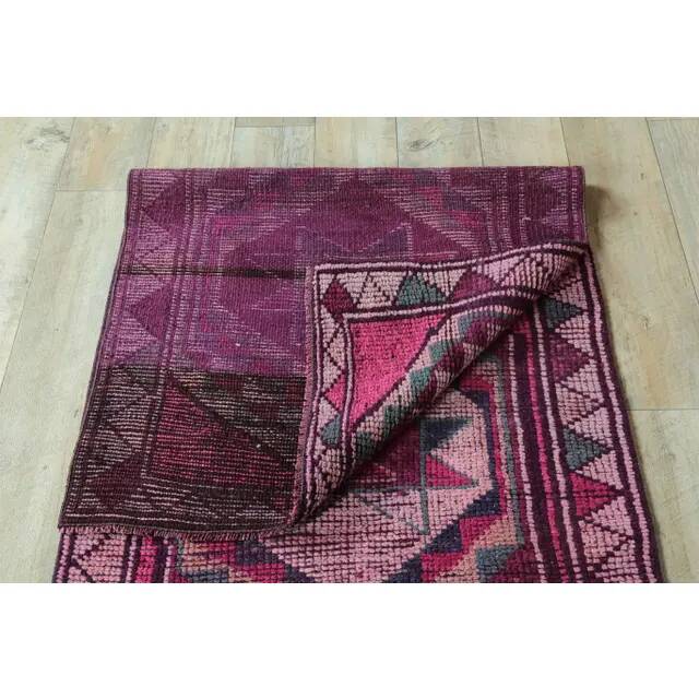 1970s Turkish Hand-Knotted Pink Runner Rug 83x347