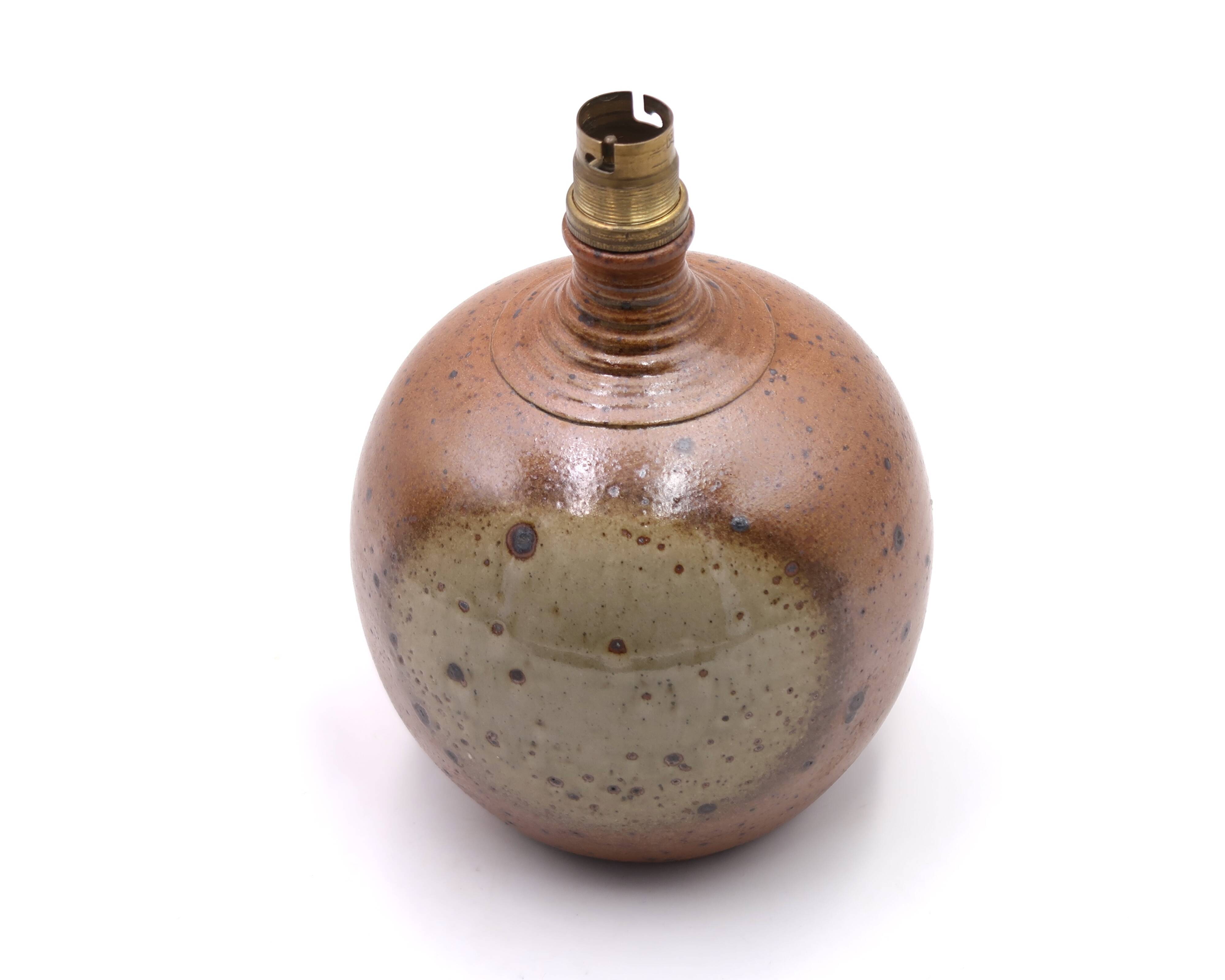 Sandstone lamp by Jacques Vilain, raffia lampshade, 70s ceramic