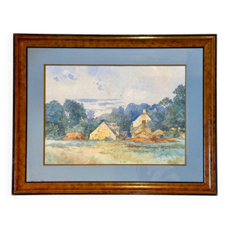 Old painting, landscape of Brittany, signed and dated 1904