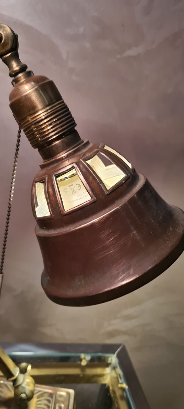 Lampe de bureau art deco en laiton, bronze et cuivre