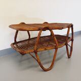 Coffee table with magazine tray in vintage rattan from the 60s