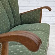 1950s, Danish 3-seater sofa, green/beige furniture wool fabric, oak wood.