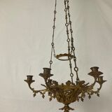 Neo Gothic church chandelier in gilded bronze with 6 burners 19 th