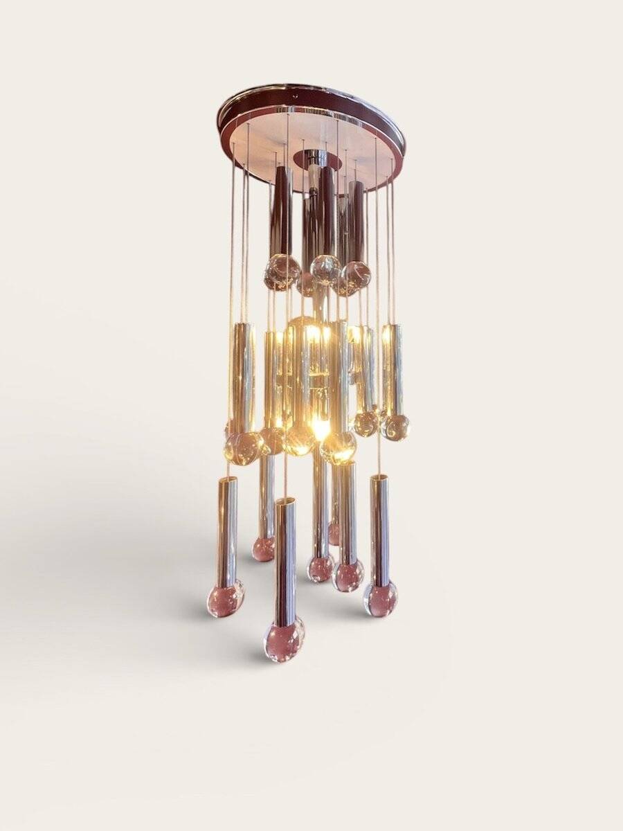 Chrome and glass chandelier by Gaetano Sciolari, 1960s
