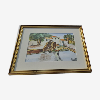 Watercolor framed under glass landscape of Provence signed c. Vayssier 47 X 39 cm