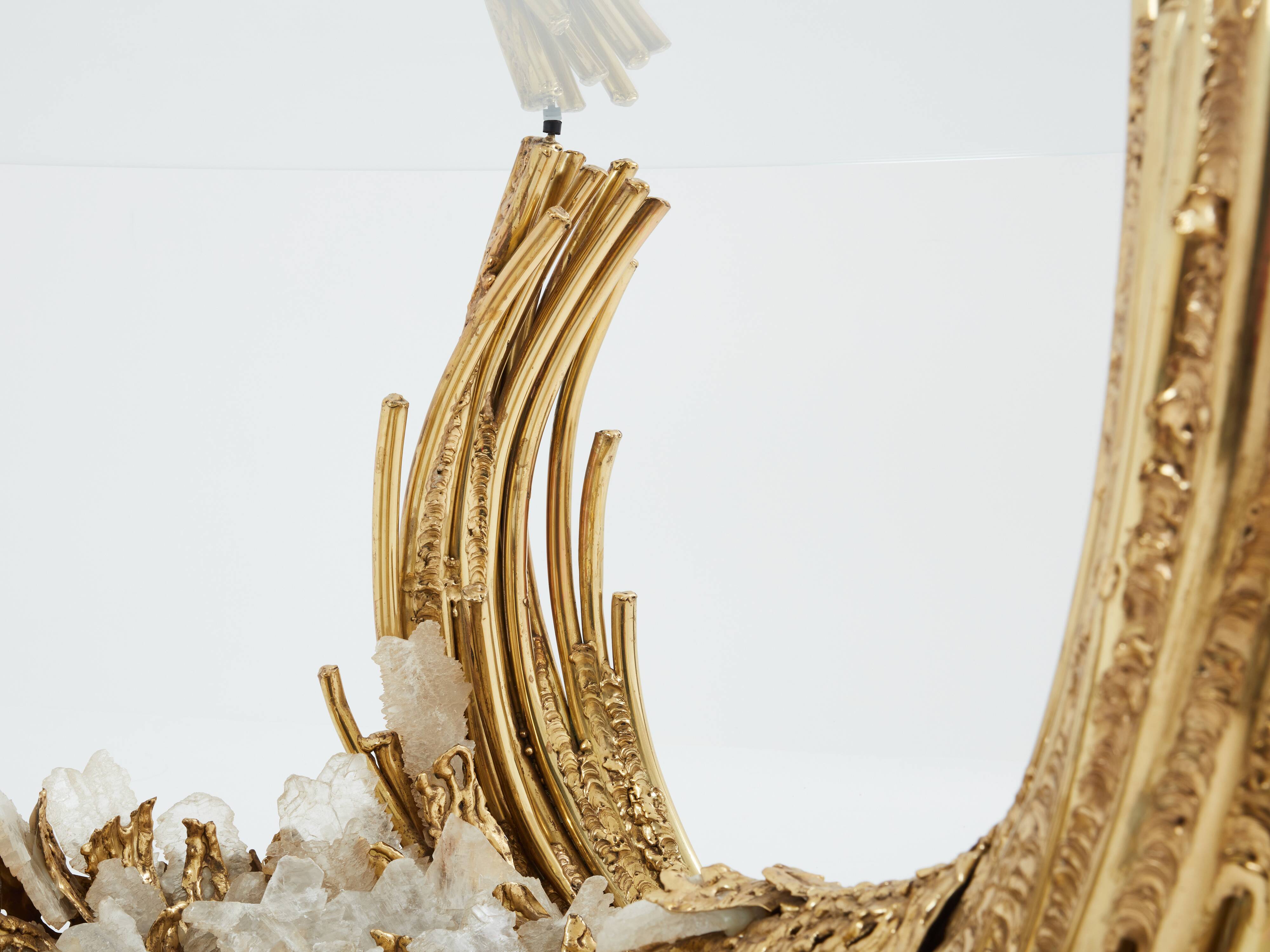 Dining table brass sculpture rock crystals Isabelle Faure 1970