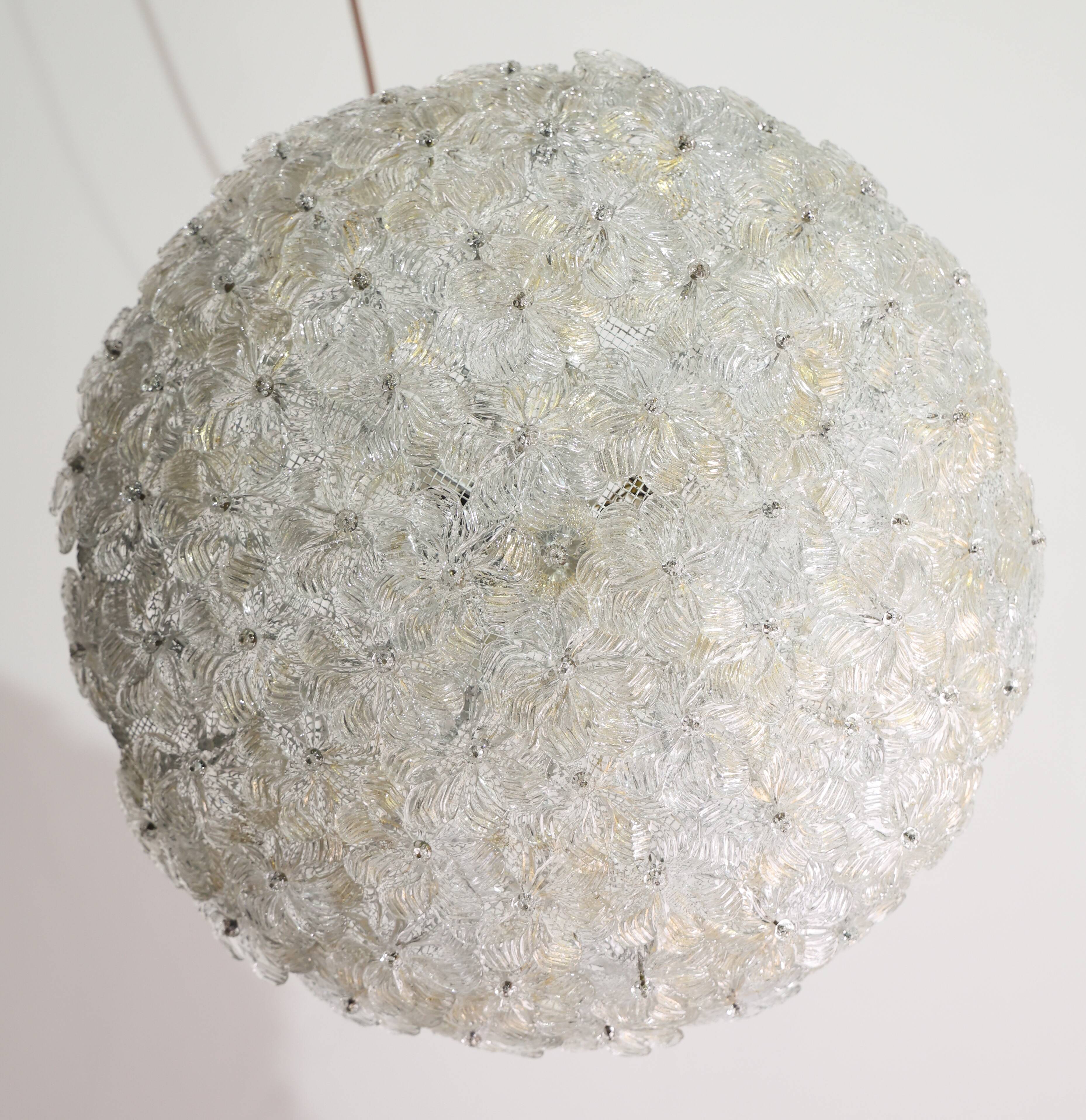 Wonderful Large Gold and Transparent Murano Glass Ceiling Light Flower by S