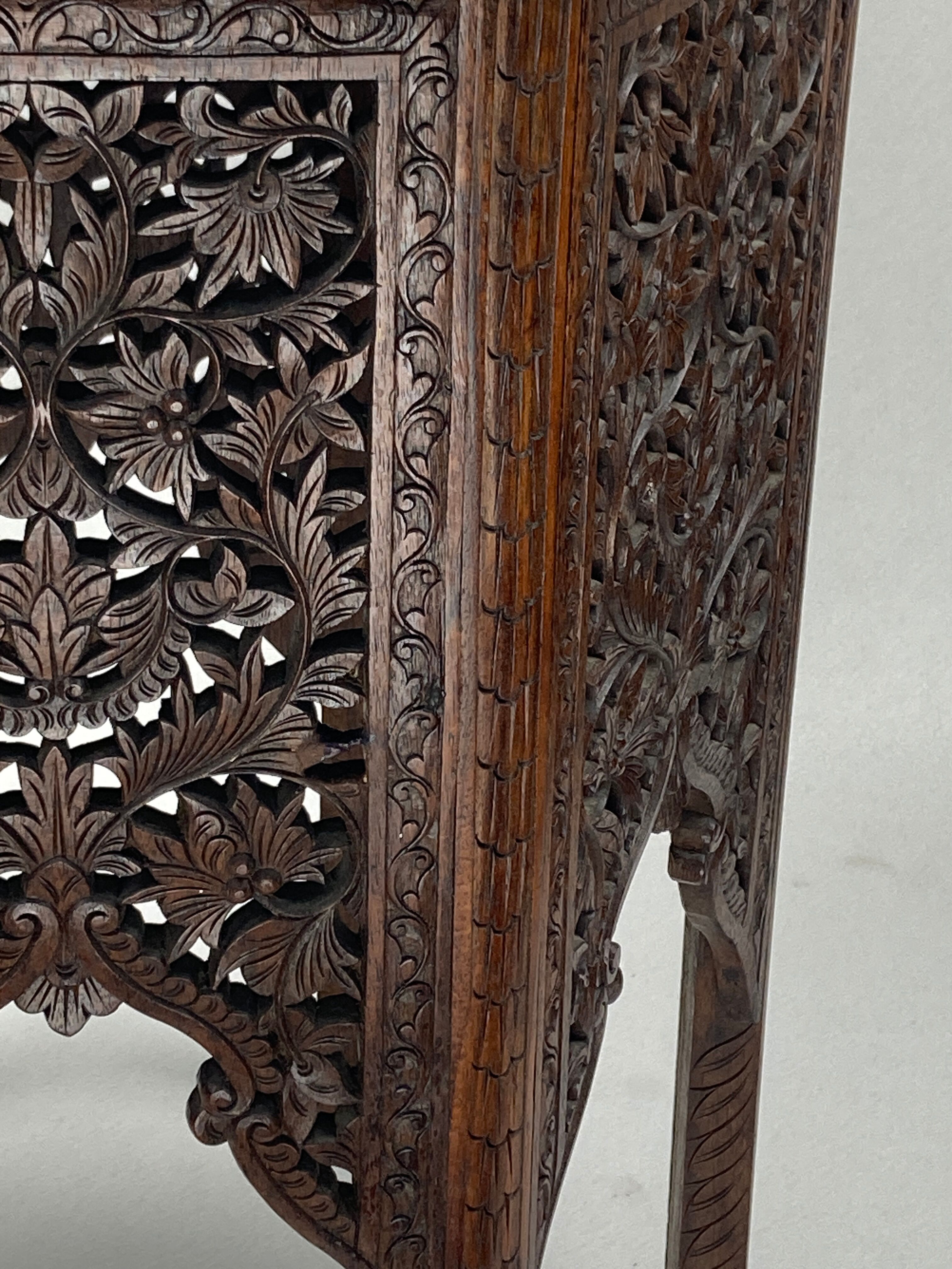 Antique 19th century burmese hand carved side or end table
