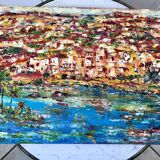 Oil painting on canvas landscape colorful seaside vintage