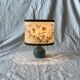 Old small green ceramic side lamp with dried flower lampshade