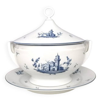 Neoclassical Italian White & Blue Porcelain Serving Dish by Richard Ginori