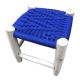 Traditional moroccan stool in blue nylon thread majorelle and eucalyptus wood