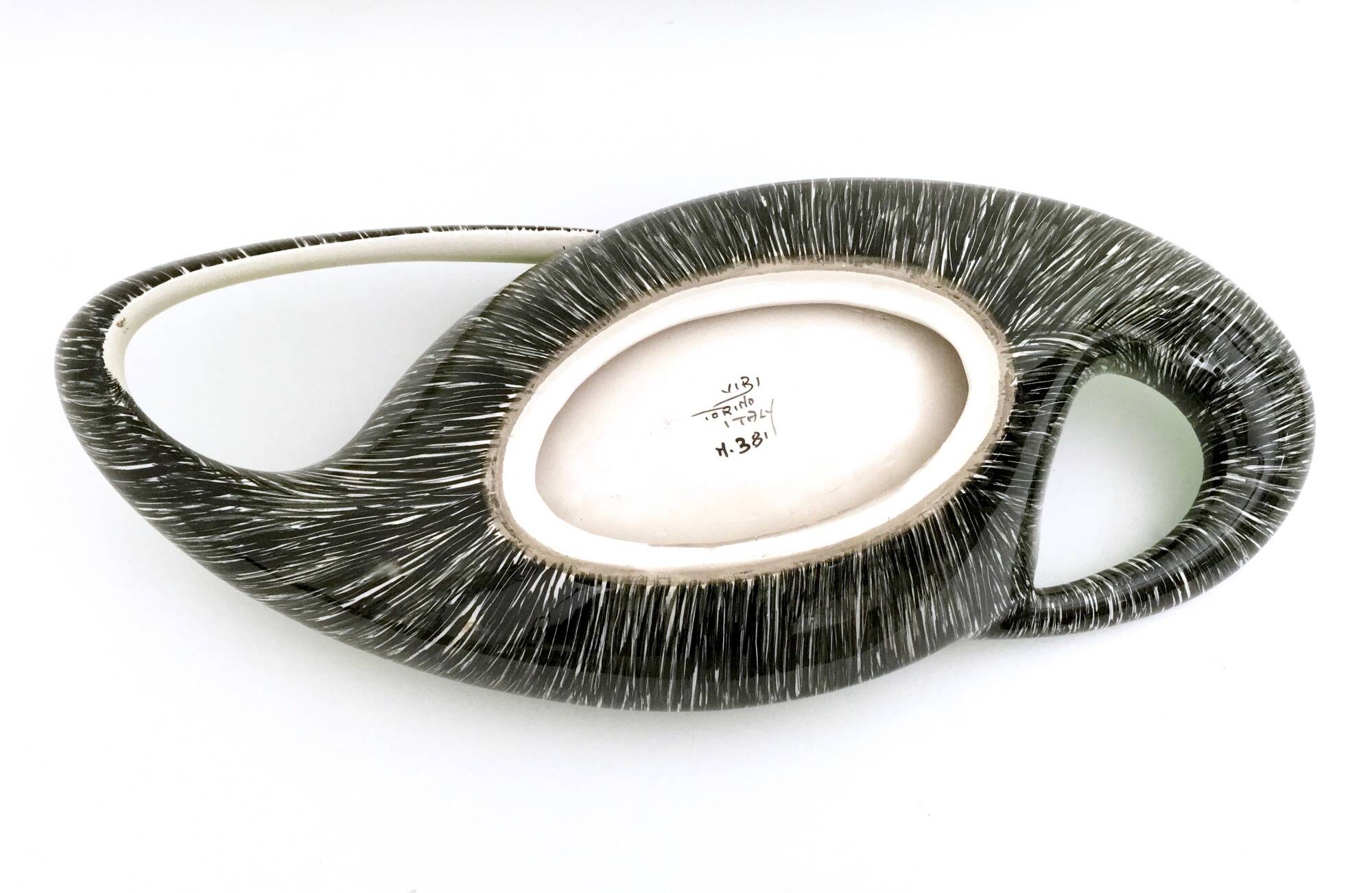 Sinuous Vintage Black, Yellow and Green Ceramic Centrepiece by Vibi, Italy