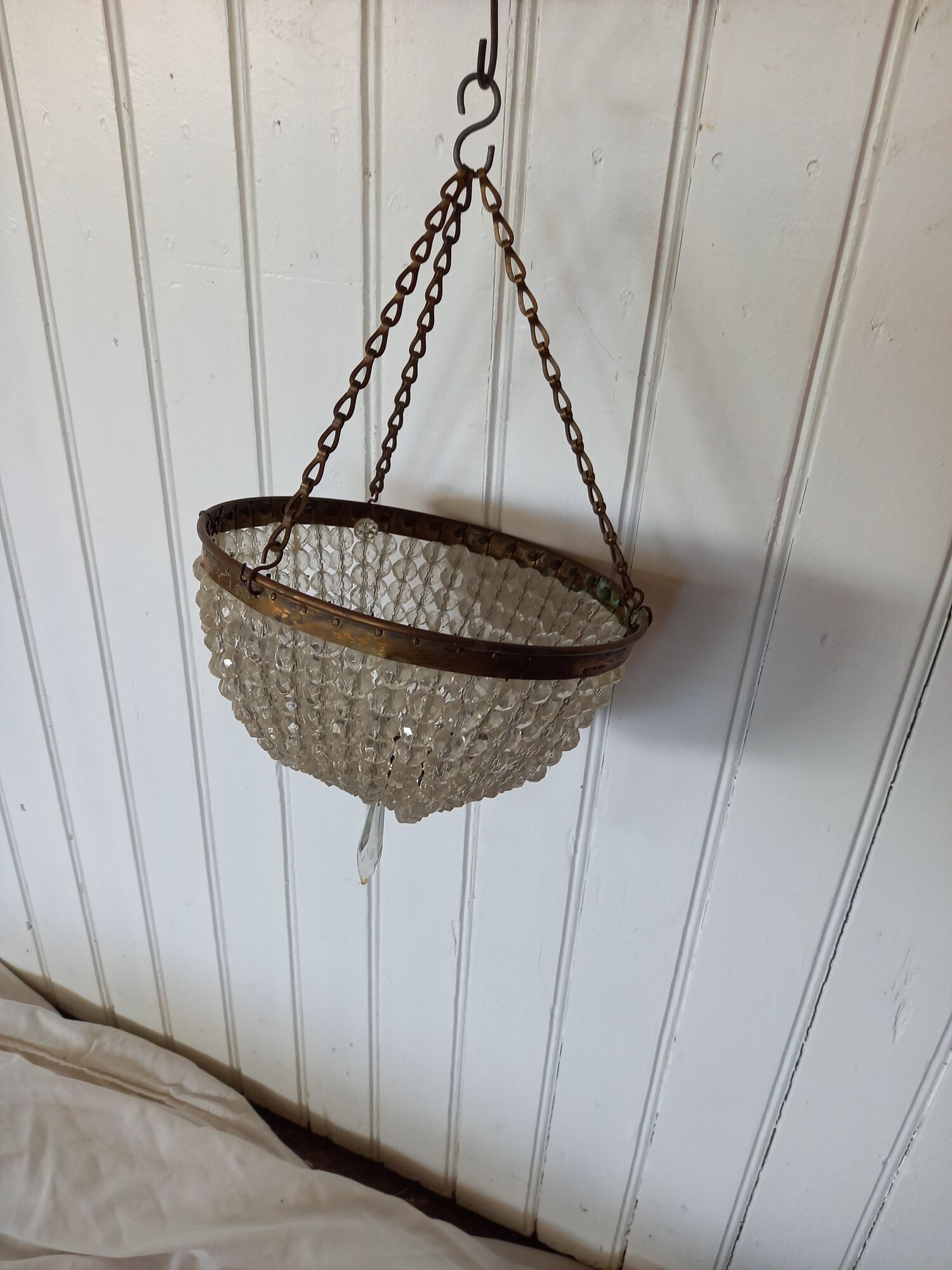Ceiling lamps gilded brass basket and glass bead tassels
