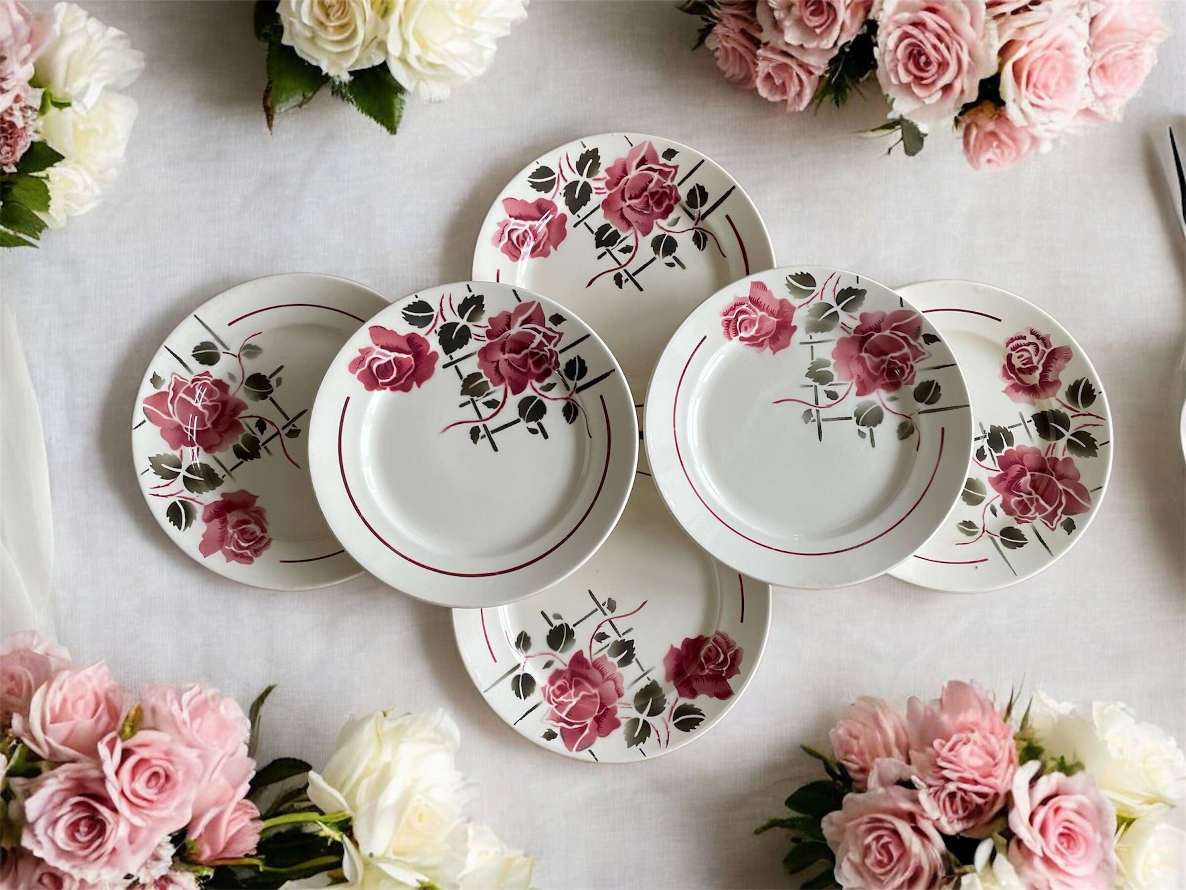 6 antique flat plates in faience from badonviller
