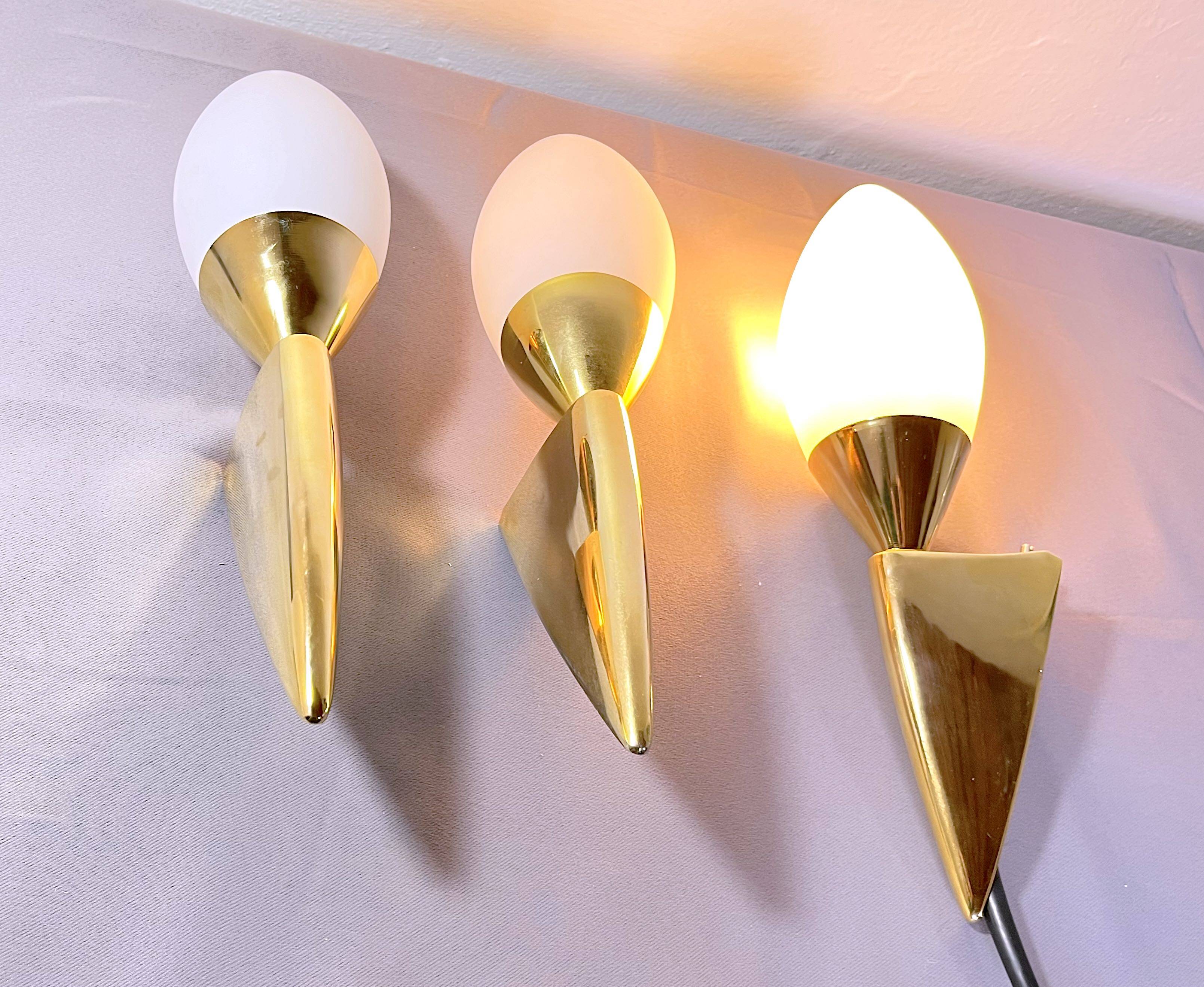 Pair of Brass and Murano Glass Wall Lights, Italy 1980s