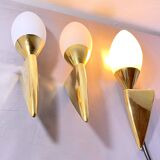 Pair of Brass and Murano Glass Wall Lights, Italy 1980s