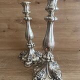 Antique Pair of Solid Silver Flambeaux Candlesticks with Unicorn Hallmark, Early X