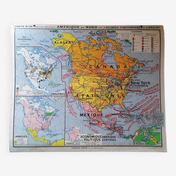 Old school map North America by J. Brunhes.