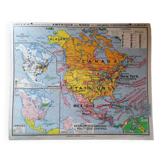 Old school map North America by J. Brunhes.