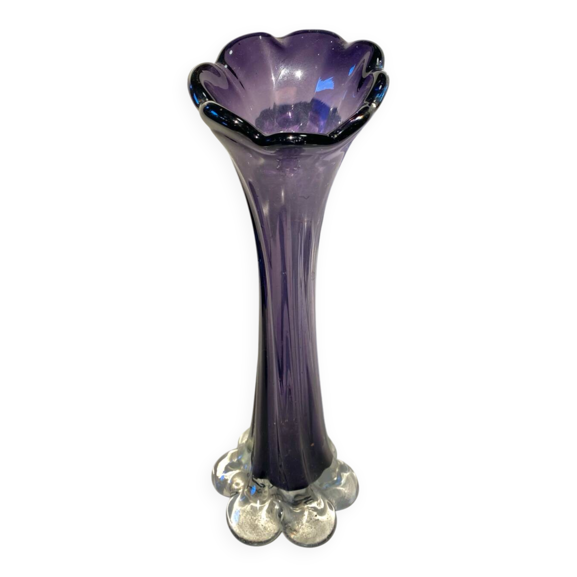 Vase en verre soufflé violet 70s