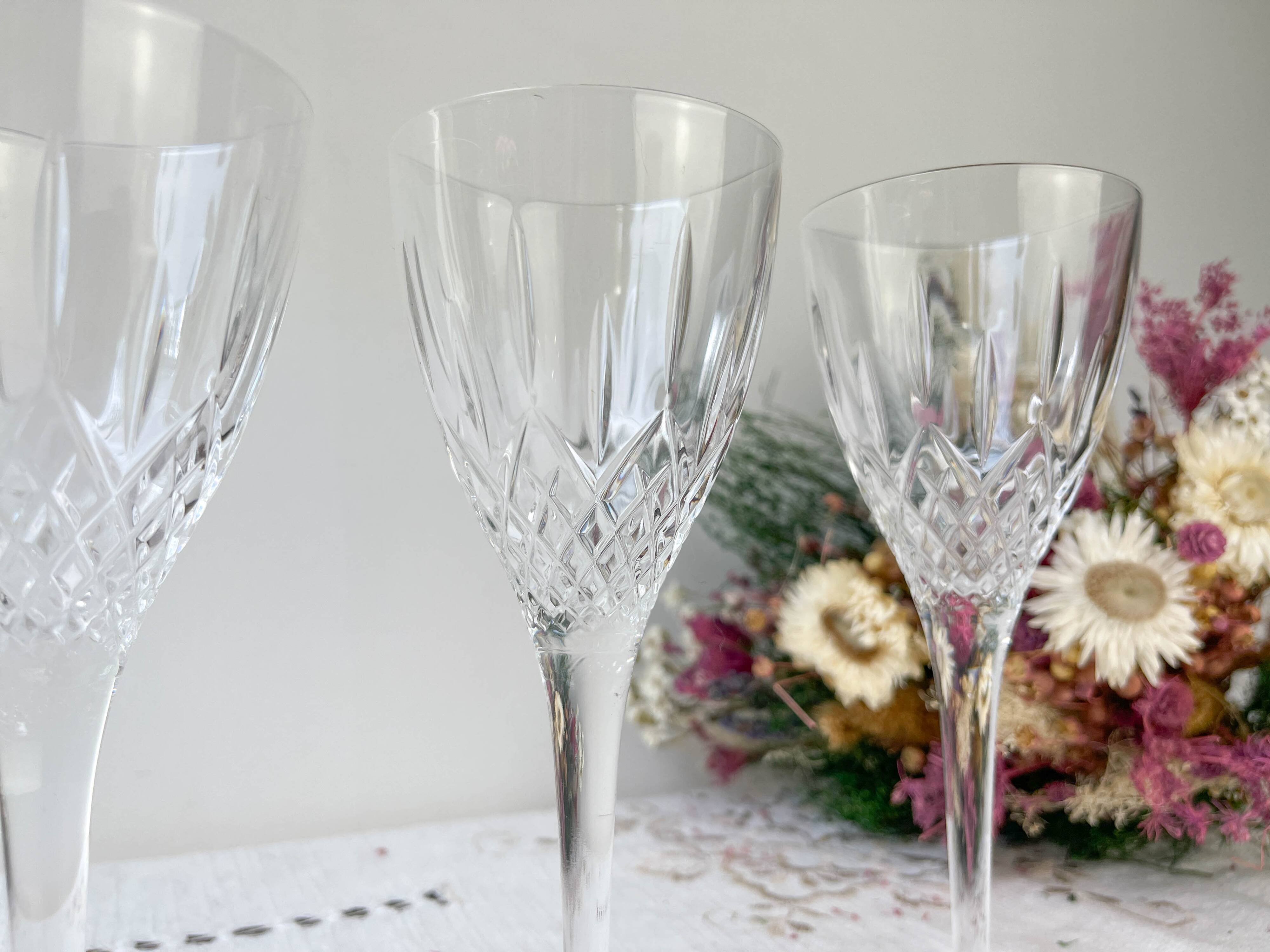 3 vintage chiseled crystal glasses
