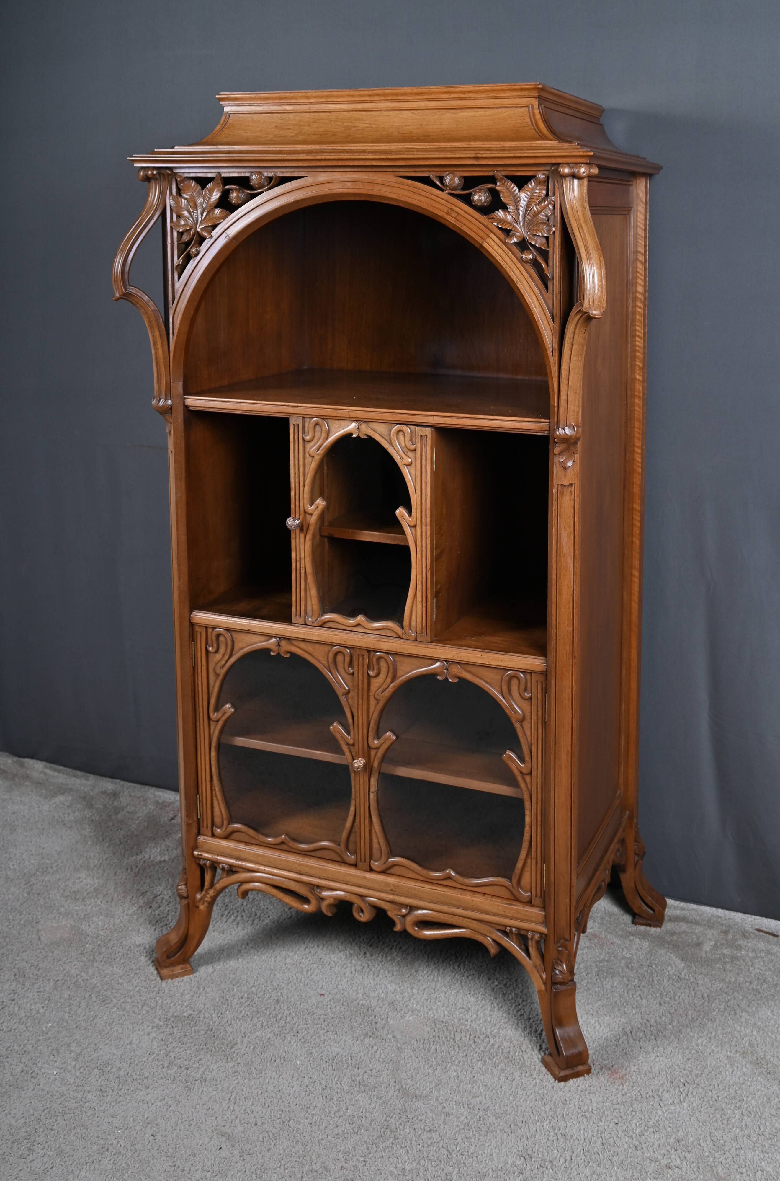 Rare Art Nouveau Light Walnut Display Cabinet – D