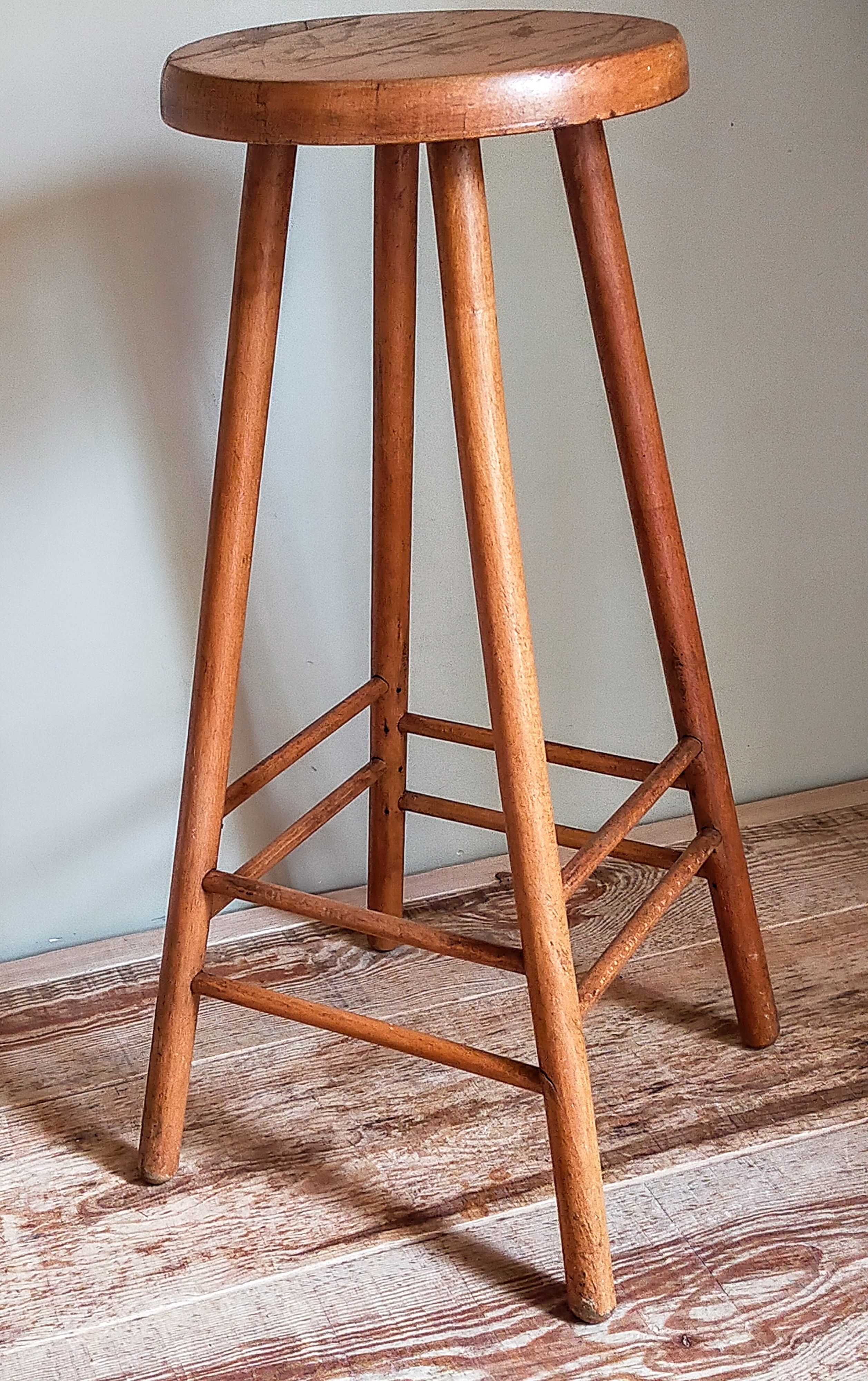 Vintage solid blond wood bar stool