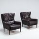 Pair of Durlet lounge chairs brown leather Belgium 1960