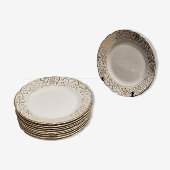 Ensemble de 10 assiettes à dessert blanche et dorée Villeroy et Boch