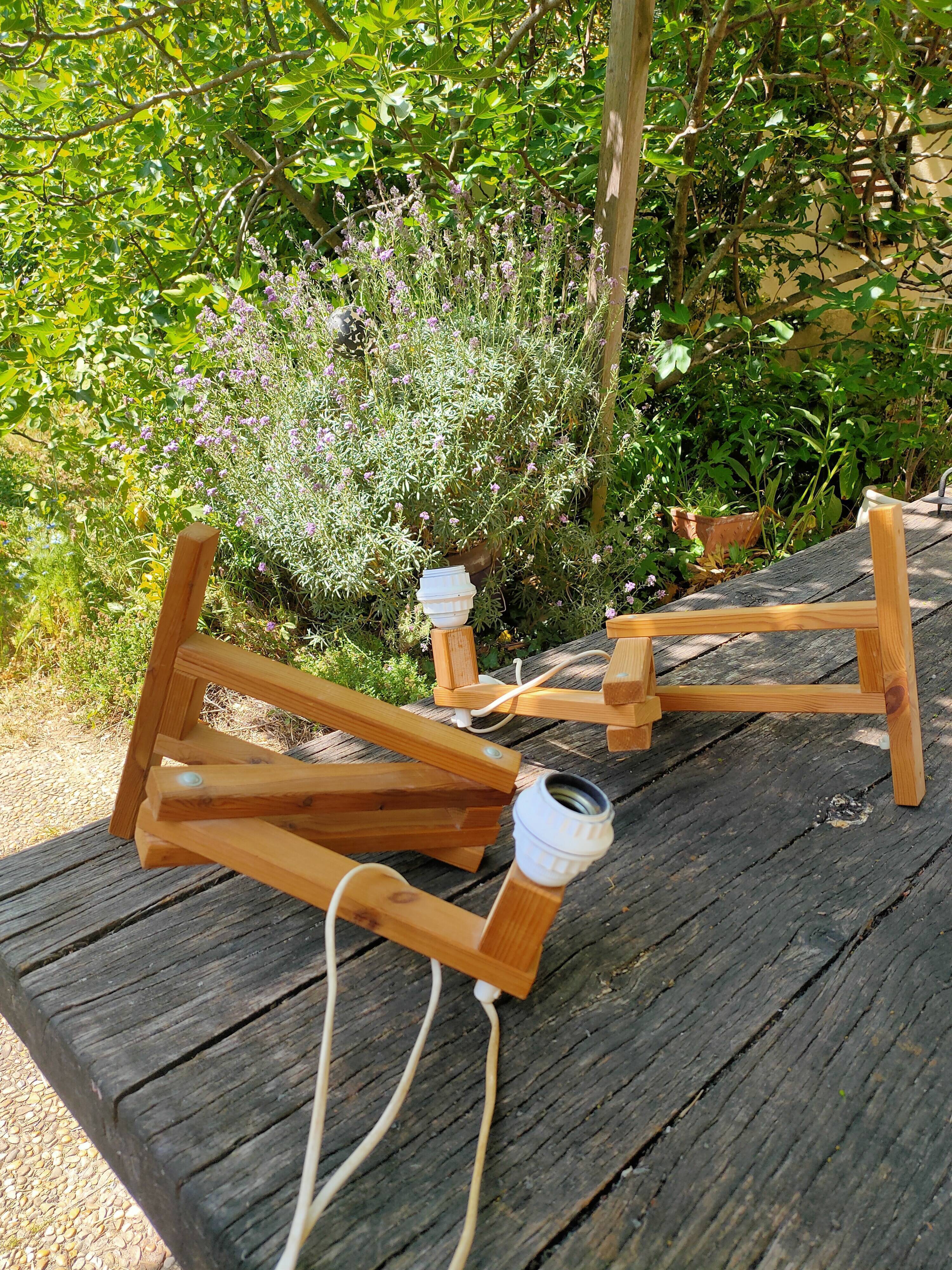 2 wooden wall lamps articulated 50s