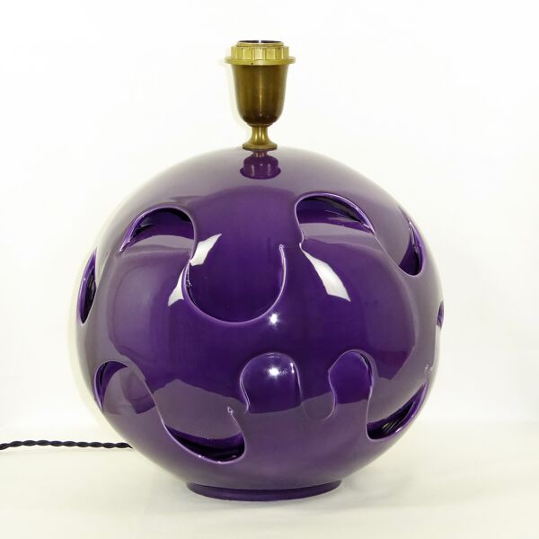 Lampe boule céramique façonnée prune 1970
