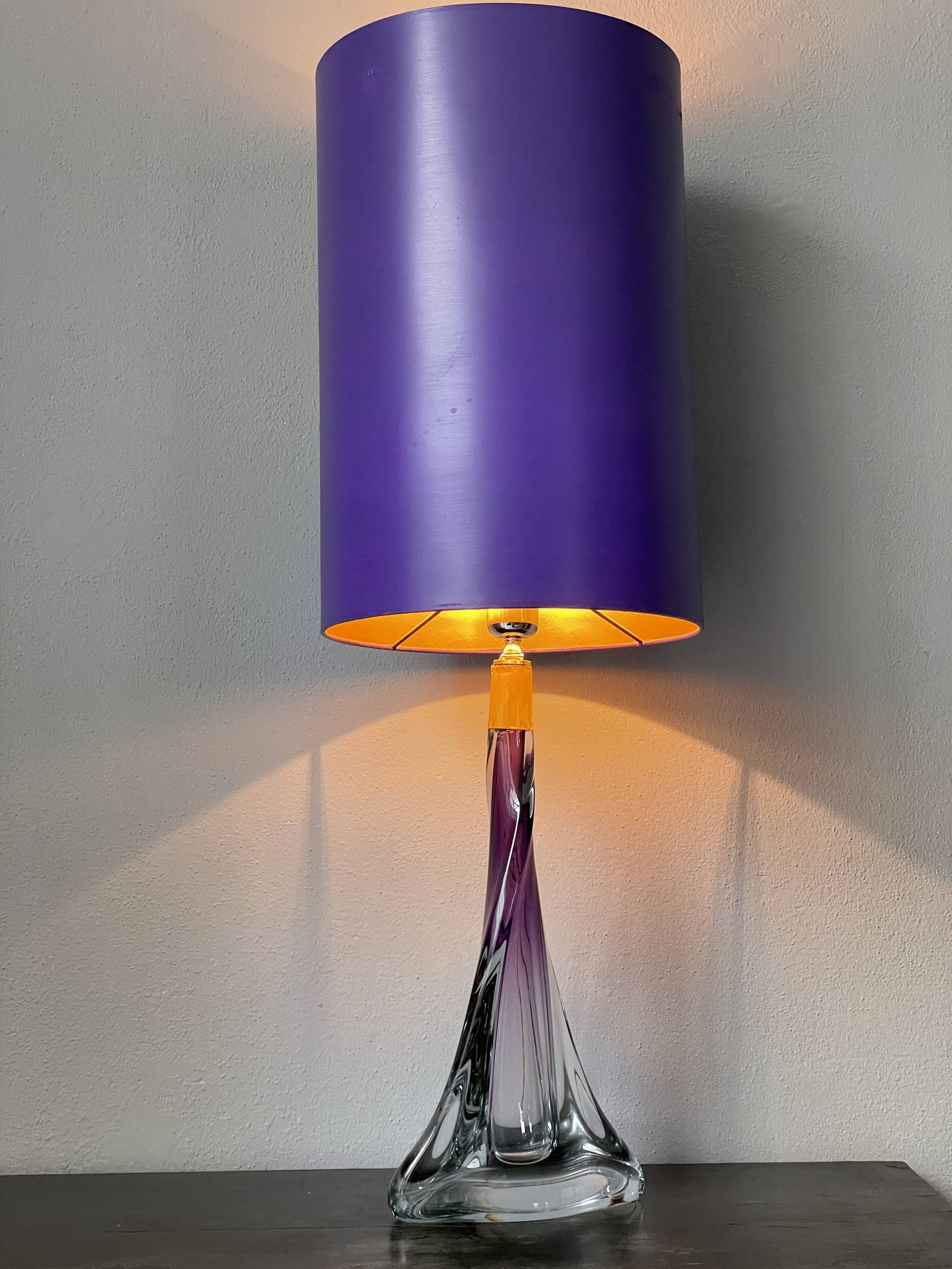 Large Purple Crystal Table Lamp, Signed by Vannes Le Chatel, France