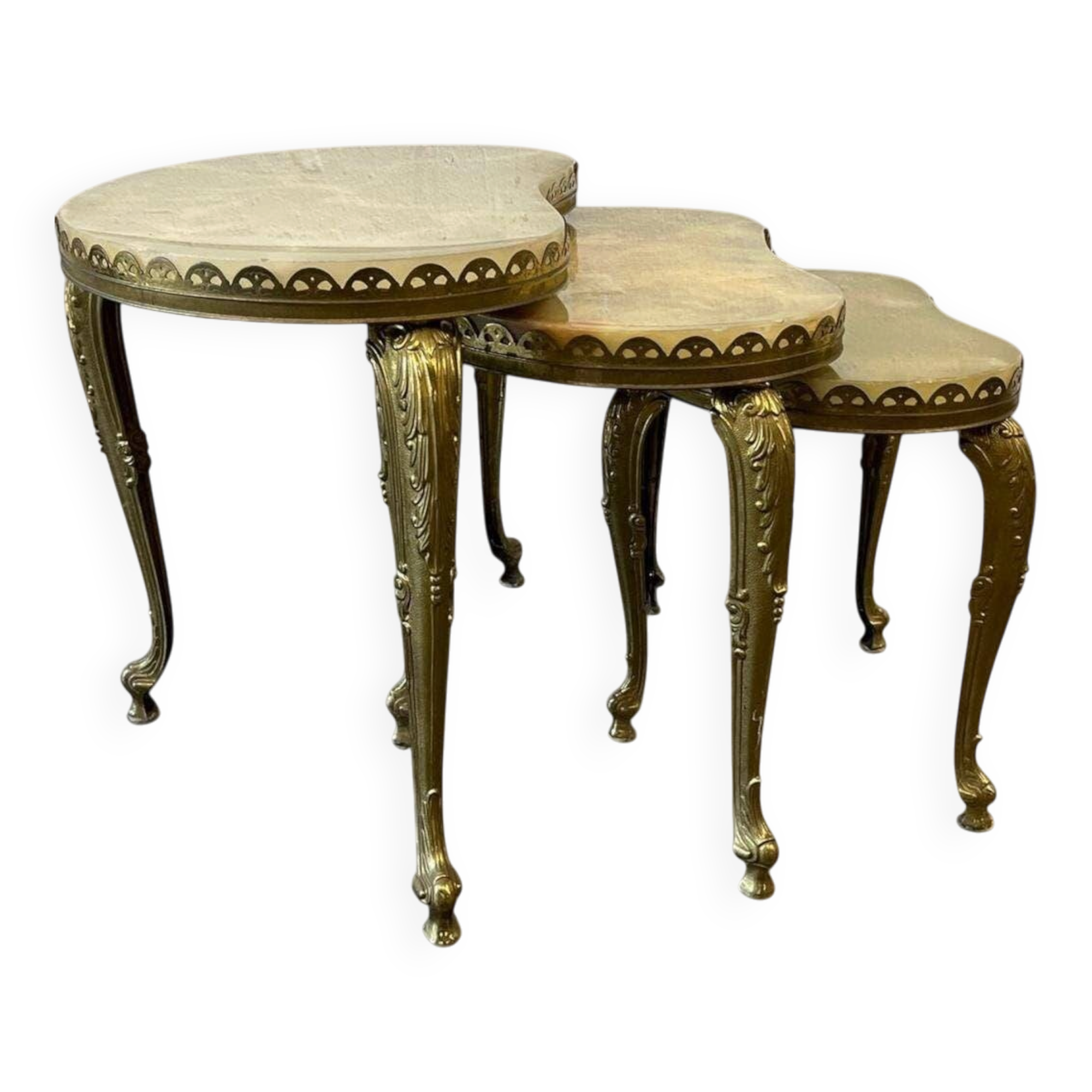 Ensemble de 3 tables gigognes vintage en onyx