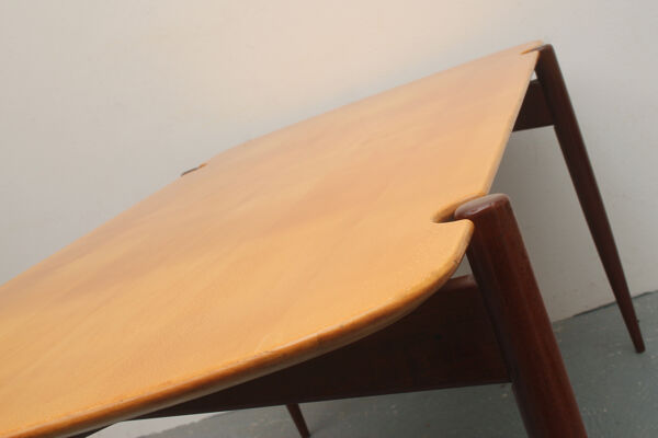 Table basse scandinave des années 1950 en teck et érable