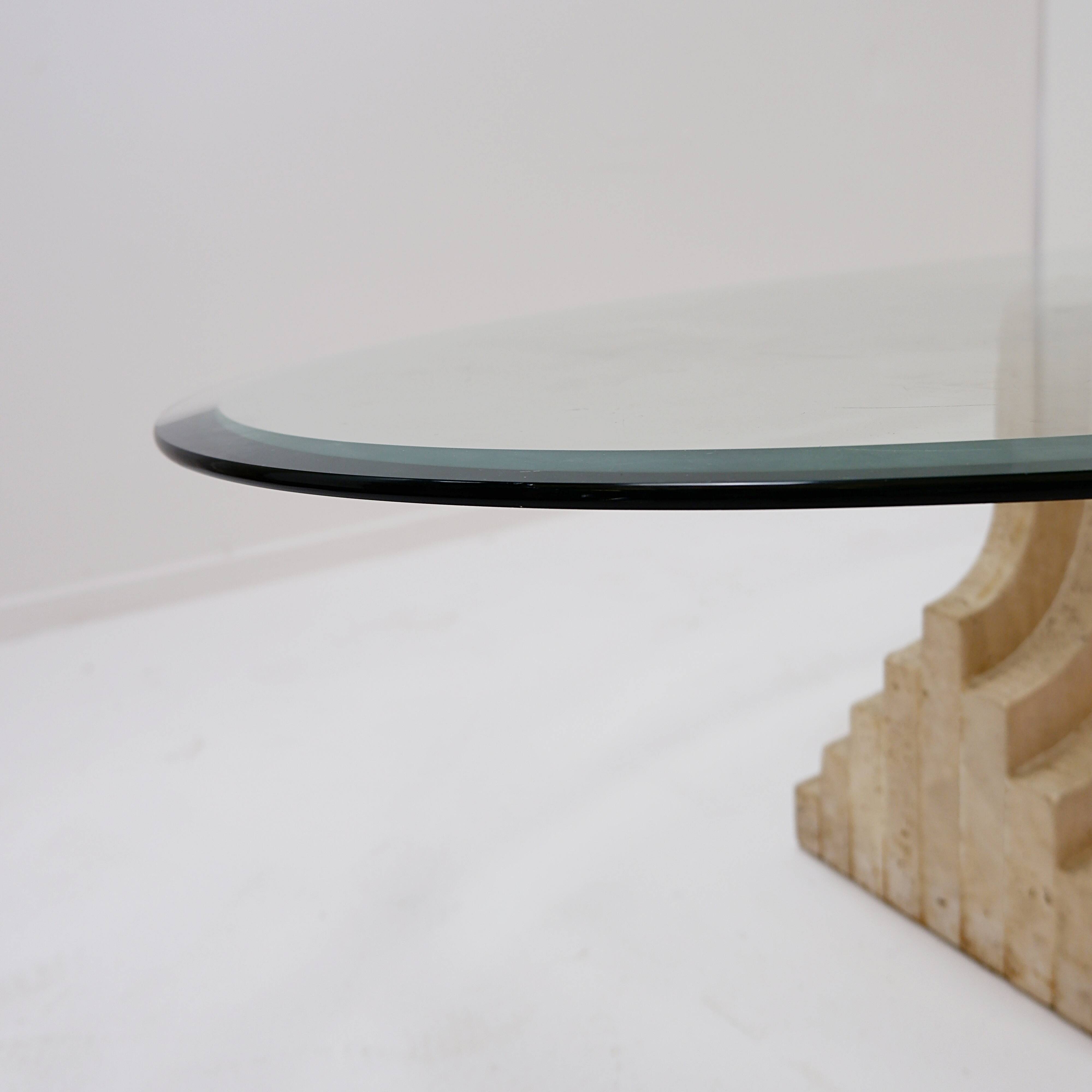 Sculptural Glass and Travertine coffee table