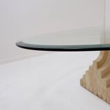 Sculptural Glass and Travertine coffee table
