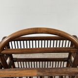 Rattan and wood magazine rack - VINTAGE (1970)
