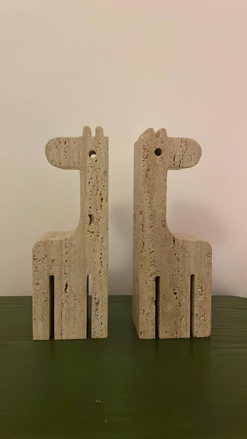 Travertine giraffe bookends, Fratelli Mannelli, Italy, 1970s