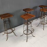 Vintage brutalist bar stools, set of 5 - 1970s