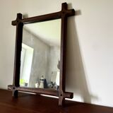 Rectangular brutalist mirror in solid wood, 1960
