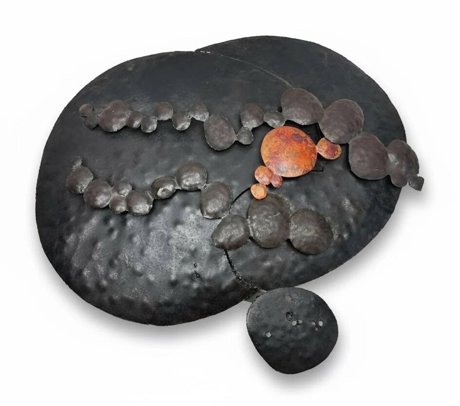 Set of brutalist wall sculptures signed B + D, circa 1965–1975.